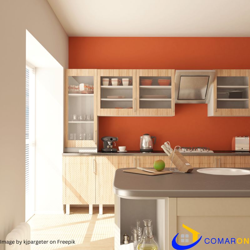 orange grey kitchen cabinets
